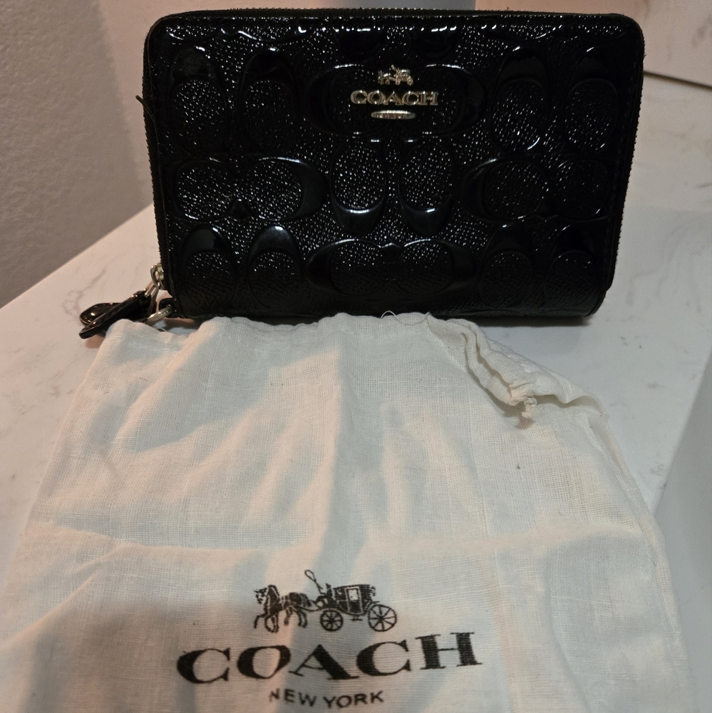 Coach Medium Black Patent Leather Wallet